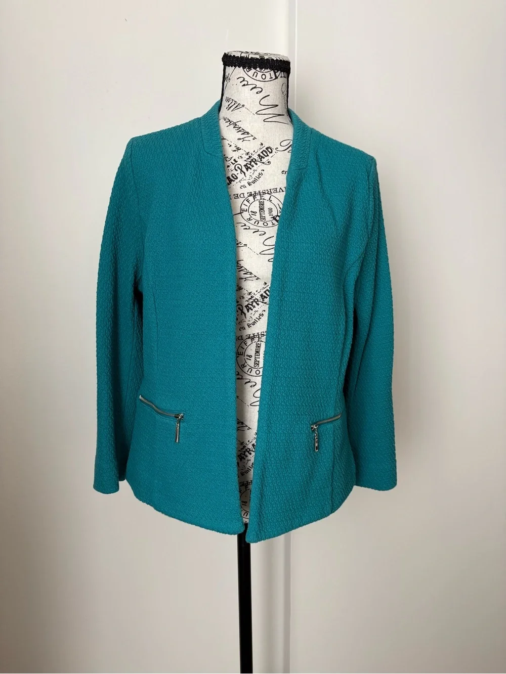 Alfani Teal Open-Front Textured Blazer Jacket